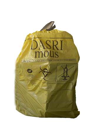 Image de SAC POUBELLE 50 L BD DASRI JAUNE LIEN COULISSANT 23µ